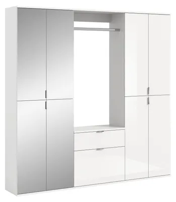 Garderoben-Set 4-teilig, Hochglanz Weiß/Spiegel, 183x193 cm