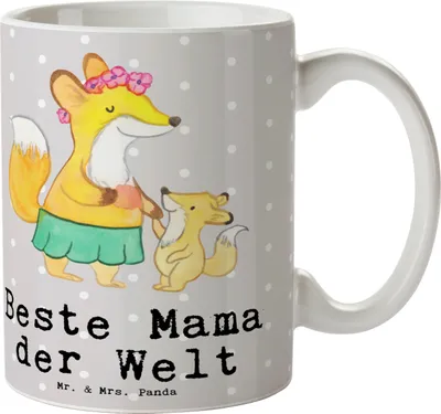 Produktbild von Mr. & Mrs. Panda Tasse Fuchs Beste Mama der Welt - Grau Pastell - Geschenk, Becher, Kaffeebecher, Kaffeetasse, Dankeschön, Trinkbecher, Teetasse, Ma, Danke, Muttertag