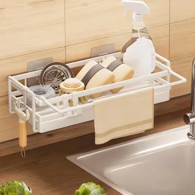 Imagen del producto de Organizador para fregadero de acero inoxidable, con escurridor, de 25,7 x 9,5 x 7 cm, para la cocina