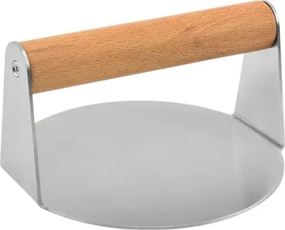 Produktbild von Hamburgerpresse aus Edelstahl mit Holzgriff – Ø13,7 cm – Grillpresse für perfekte Burger – Spülmaschinenfest