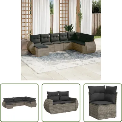 Produktbild von The Living Store 8-tlg. Garten-Sofagarnitur mit Kissen Grau Poly Rattan