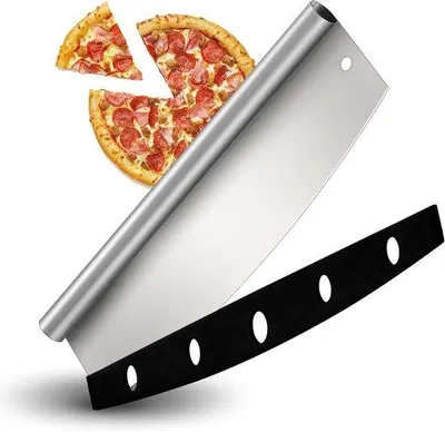 Obrázek produktu pro S nerezovou čepelí, délka 35 cm, ostré, s ochranným krytem, nůž na pizzu, rychlé a rovnoměrné krájení