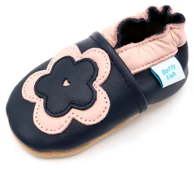 Produktbild von Dotty Fish Leder-Krabbelschuhe – weiche Sohle - Rosa Blume 12-18 M.