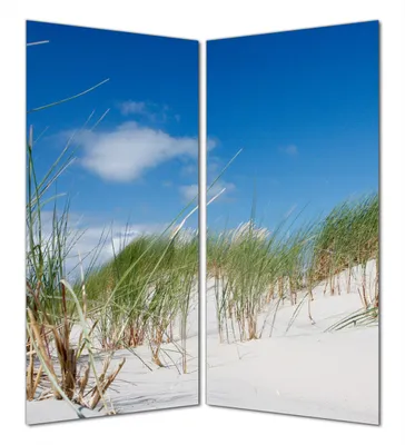 Produktbild von Wallario selbstklebende Duschrückwand 180 x 200 cm mit Motiv Düne am Strand unter blauem Himmel - Wandverkleidung mit Hochglanzlaminat in Glasoptik