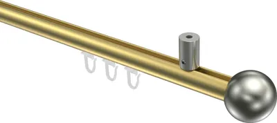 Produktbild von Interdeco Innenlaufstange / Gardinenstange mit Innenlauf Messing-Optik / Edelstahl-Optik, Typ Sonius Luino (Kugel) Deckenmontage, 20 mm Ø 1-läufig, 160 cm