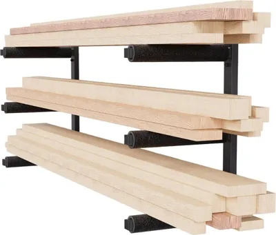 Produktbild von Wandhalterung Werkstattregal Holzregal Wandbefestigung Garage 3 Ebenen Schwarz 10340