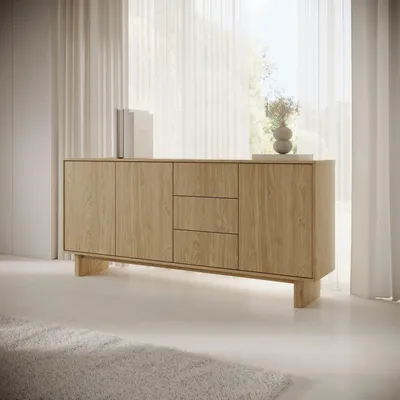Immagine prodotto di Hasilo - Credenza, 183x38x83h cm Marrone Rovere, 3 Cassetti