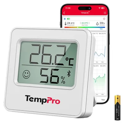 Image de Thermomètre d'intérieur - Thermomètre-hygromètre - Bluetooth 80 m - Numérique avec application et affichage smiley