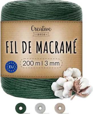 Image de Creative Deco 3mm x 200m Corde Macramé Fil de Coton Vert Foncé - +/- 0,5 mm