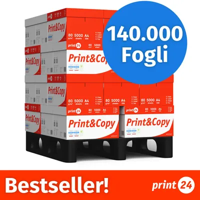 Immagine prodotto di NUOVO: print24 Carta per stampanti e fotocopie 140000 fogli 28 x 5000 A4 Premium Bianco brillante CIE 160 Vincitrice del test Certificata PEFC