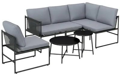 Produktbild von Gartenloungeset,4-5Personen,mitGartensofa,Couchtisch,Stuhl,Abnehmbare&waschbareKissen,Seitentasche
