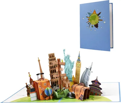 Produktbild von Pop-Up Karte Reise, 3D Grußkarte zum Urlaub, für Urlaub oder Flugreise, Gutschein für Flugticket, Geldgeschenk, Geschenkidee und Geschenk für Urlaubsgeld, Geschenkkarte zur Reise, Urlaubsgutschein