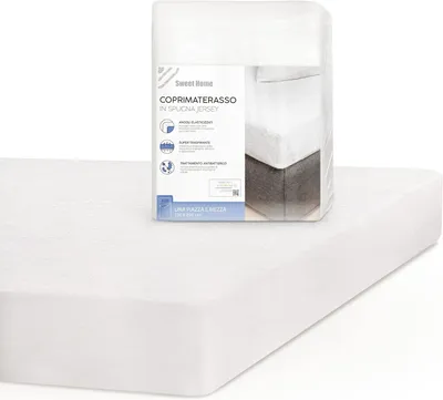 Productafbeelding van HOME Matrasbeschermer voor Frans bed, katoen, verse jersey, antibacterieel, ademend, kreukvrij, elastisch, hoeslaken, wasbaar, 130 x 200 x 25 cm, wit