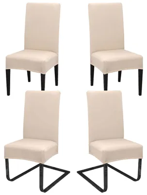 Produktbild von Stuhlhussen, 4er-Set, für Freischwingerstühle, abnehmbar und waschbar, aus Elasthan, universelle Stretch-Stuhlhussen für Esszimmer, Hotels, Küchen, Hochzeitsdekorationen, beige