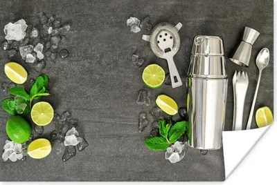 Produktbild von MuchoWow® Poster Cocktailshaker - Eiswürfel - Obst 60x40 cm - Schlafzimmerdekoration