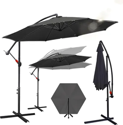 Image de Parasol Izrielar 3 m gris Parasol de jardin avec manivelle, protection solaire UV 50+, inclinable et résistant au vent, pied en croix inclus, hydrofuge, Ø 3 m pour jardin, terrasse, balcon
