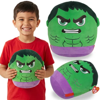 Produktbild von TY MARVEL Hulk Dekokissen, SQUISHY BEANIES, rundes Kuschelkissen fürs Zimmer, 22 cm