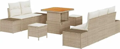 Image de Ensemble de canapés de jardin vidaXL, 8 pièces, 7 places, couleur beige, en résine tressée