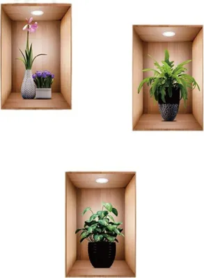 Produktbild von 3D Wandaufkleber Vase 3 Stück für Wohnzimmer, Grüne Pflanze Abnehmbare