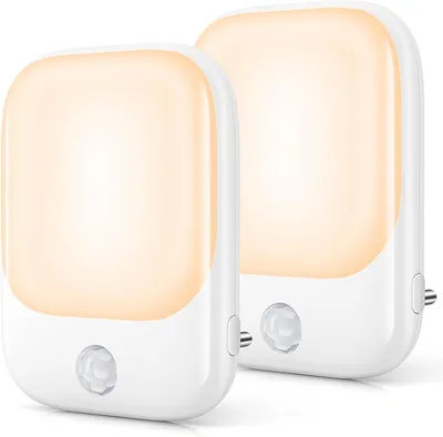 Obrázek produktu pro Noční lampička s detektorem pohybu - 2 kusy - LED - Noční lampička - Zásuvka s 3 režimy (zapnuto - automatický - vypnuto) a 5 úrovněmi jasu - Stmívatelná