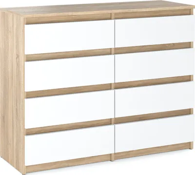 Produktbild von MRBLS_HOME Kommode mit 8 Schubladen Sonoma Weiß 120x33,5x92,5 Sideboard Schubladenschrank für Wohnzimmer Schlafzimmer Stauraum Möbel Kleiderschrank