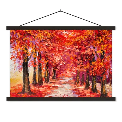 Produktbild von MuchoWow® Textilposter Gemälde - Bäume - Herbst - Ölgemälde 150x100 cm mit schwarzem Rahmen - Schlafzimmer