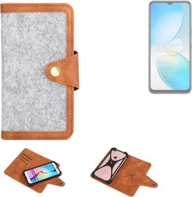 Produktbild von K-S-Trade Handyhülle kompatibel mit Infinix Hot 12 Pro Schutzhülle Filz-Hülle Kunst-Leder hellgrau braun (1x)