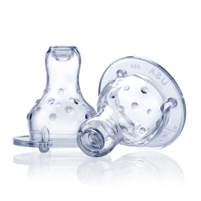 Obrázek produktu pro Nuby Silikonový dudlík na láhev standard, masážní, nekapající, samoregulační 2 ks, 0 + m