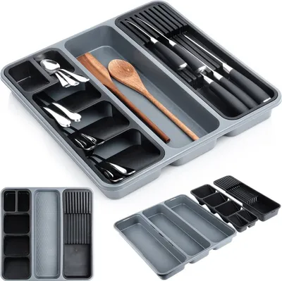 Immagine prodotto di Inserto per cassetto Orion portaposate Organizzatore di posate Organizzatore per cassetti grigio 40x40 cm