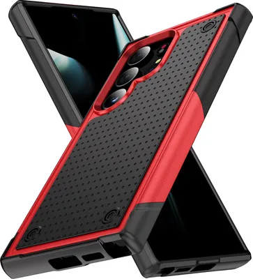 Produktbild von Hülle Für Samsung Galaxy S24 Ultra Militärqualität Stoßfest Hybrid 2 in 1 Hart PC Weich TPU Handyhülle Rot Schwarz