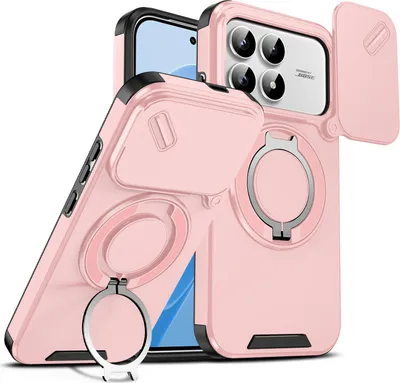 Image de Étui double couche pour Xiaomi Poco F8 Pro/Redmi K90, avec cache coulissant pour appareil photo et anneau magnétique Rose
