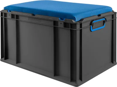 Produktbild von Eurobox NextGen Seat Box Blau | HxBxT 36,5x40x60cm | 65 Liter | Griffe geschlossen | Schwarz | Eurobehälter, Sitzbox, Transportbox, Transportbehälter, Stapelbehälter