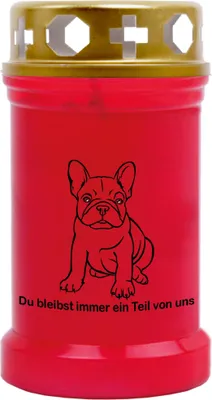 Produktbild von Grabkerze Rot, Brenndauer: 40 Stunden, Motiv: Bulldogge