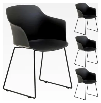 Produktbild von Gartenstuhl FORO im 4er Set, Schwarz - Outdoor Schalenstuhl aus Polypropylen, UV-beständige und pflegeleichte Sitzschale, schlanke Metallbeine, modernes Design für Garten und Terrasse