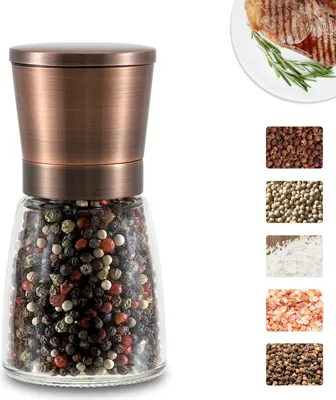 Produktbild von Premium Salz- und Pfeffermühle-Set – Kupferfarbige Edelstahl-Mühlen, Keramik-Mahlwerk, Magnetdeckel