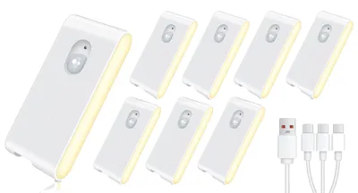 Image de Lampes à détecteur de mouvement, rechargeables, pour l'intérieur, blanches, lot de 8