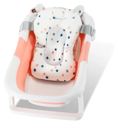 Image de Baignoire pliante pour bébé Peviasot, dimensions 60,5 x 43 cm, avec tapis de bain, gobelet à shampooing et indicateur de température, pour les bébés de 0 à 12 mois, couleur rose