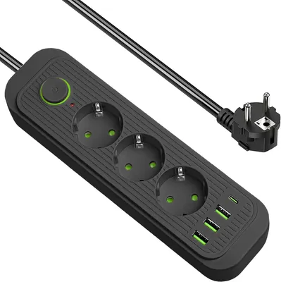 Zdjęcie produktu dla Listwa zasilająca z portem USB-C - Zabezpieczenie przed przepięciami, 3 gniazda, 3 metry - F23U - Czarna
