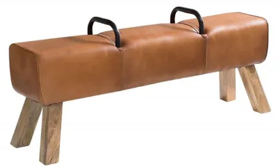 Produktbild von Casa Padrino Luxus Sitzbank Braun / Naturfarben / Schwarz 134 x 35 x H. 60 cm - Echtleder Sitzbank in Turnbock Optik