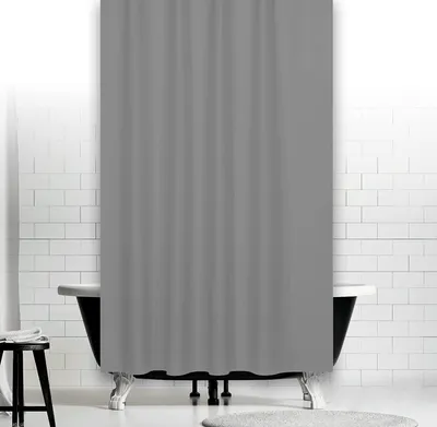 Produktbild von Grauer Duschvorhang Überlänge 220x230 cm ,Badevorhang Anti-Schimmel und Wasserdicht aus Stoff , Waschbar Ringen