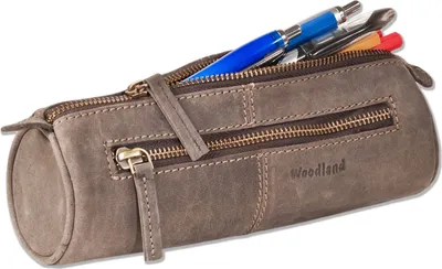 Produktbild von Woodland® Schreibgeräte-Rolle aus weichem, naturbelassenem Büffelleder in Dunkelbraun/Taupe