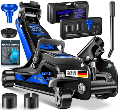 Produktbild von MASKO® Wagenheber hydraulisch Flache Hubhöhe + 2x Gummiauflage + Handschuhe KFZ Rangierwagenheber hydraulischer 360° Rollen Heber Unterstellbock