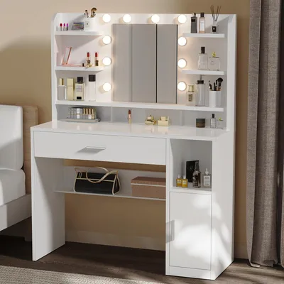 Obrázek produktu pro Kaptafel – Toaletní stolek – Kosmetický stolek – Stolek se zrcadlem – Bílý