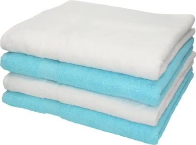Produktbild von Betz 4 Stück Duschtücher Palermo 100% Baumwolle Duschtuch-Set Farbe weiß und türkis