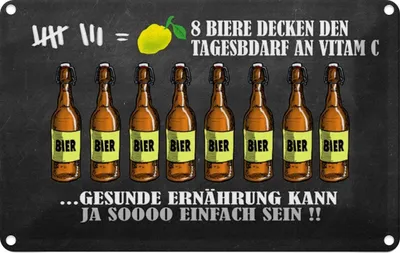 Produktbild von vianmo Blechschild 20x30 cm Alkohol 8 Biere Tagesbedarf Vitamin C Spruch Zitat