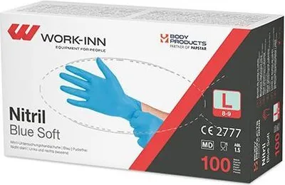 Produktbild von "WORK-INN/PS" Handschuhe, Nitril puderfrei "Blue Soft" blau Größe L