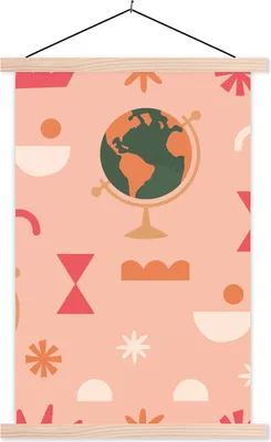 Produktbild von MuchoWow® Textilposter Globus - Rosa - Pastell 40x60 cm mit holzfarbenen Rahmen - Poster