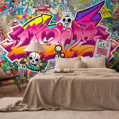 Obrázek produktu pro Samolepicí vinylová fototapeta - Street art - abstraktní městské barevné graffiti s nápisy 245x175 cm Streetart f-A-10012-a-a