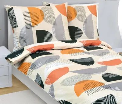Produktbild von Baumwollbettwäsche - Orange,Grau - 140x200, 70x90