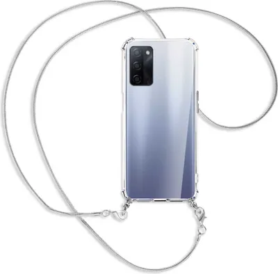 Produktbild von Handykette Backcover-Schutzhülle mit Band (Metall silberfarben) für Oppo A55 5G (PEMM00, PEMT00) - silberfarbene Kette Snake